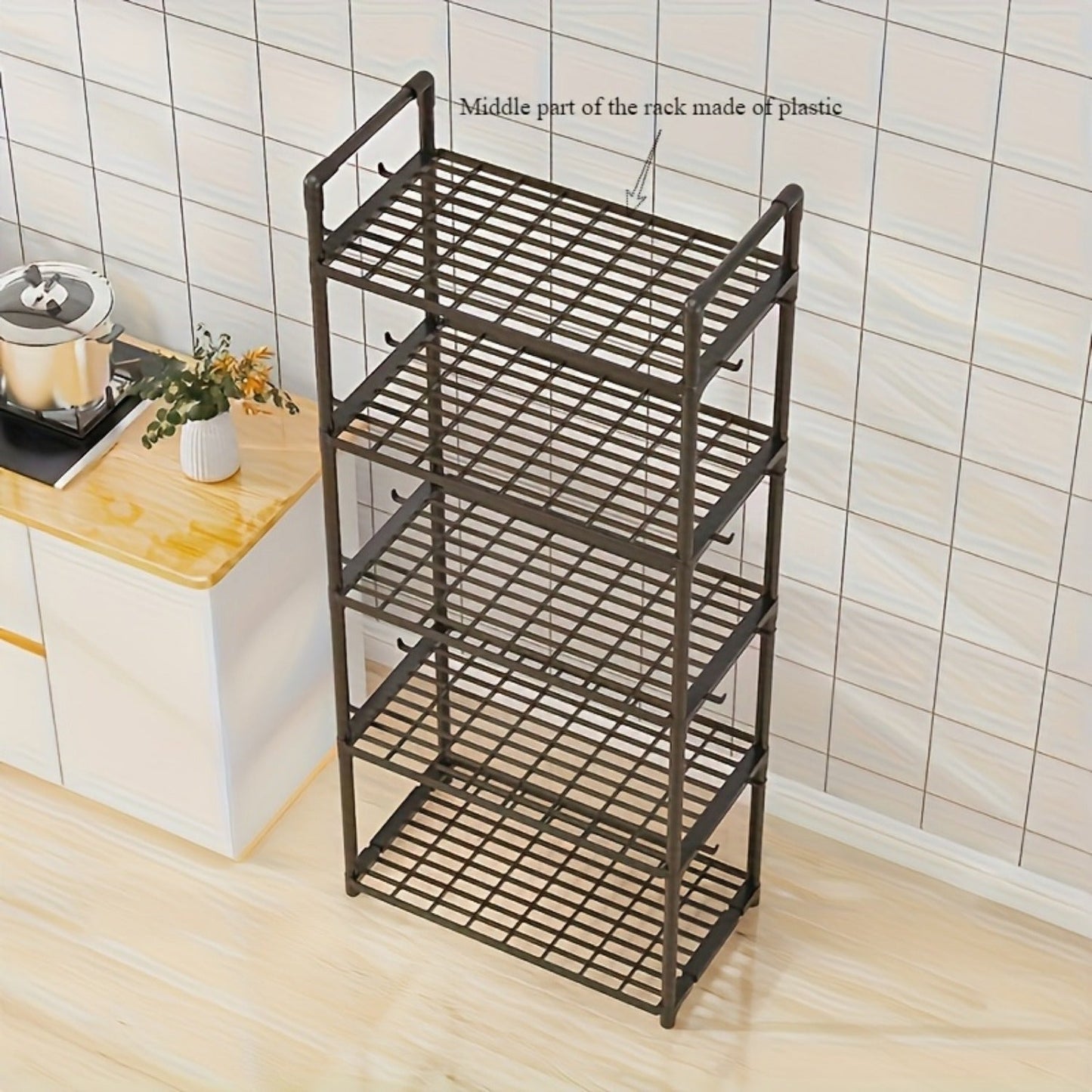 Durable Metal Storage Rack with 4/5 Tiers, Ideal for Kitchen and Garage Organization, Strong Multi-Layer Shelf Unit, Versatile Household Furniture for Kitchen Use