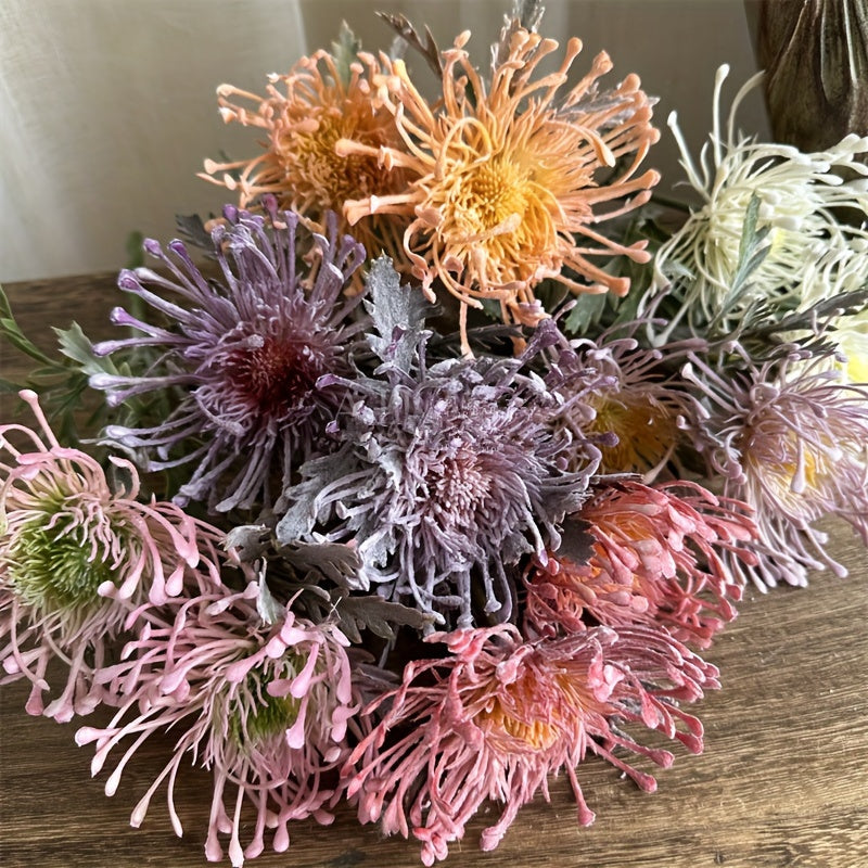 1 lifelike artificial chrysanthemum with 2 blooms - ideal for weddings, engagements, and home decor. Perfect for tabletops and photography props.