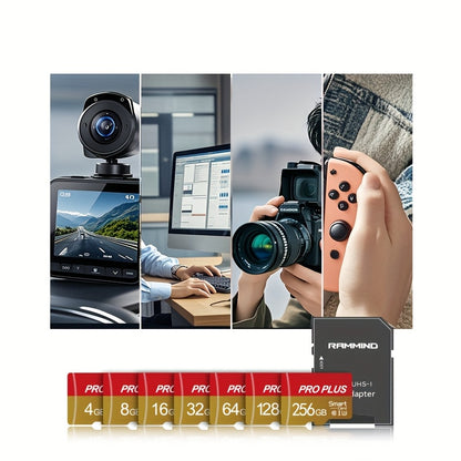 Micro TF SD cards in sizes ranging from 4GB to 256GB, including U3 SDXC options, designed for smartphones and featuring a mini flash drive for seamless compatibility with cameras, car DVRs