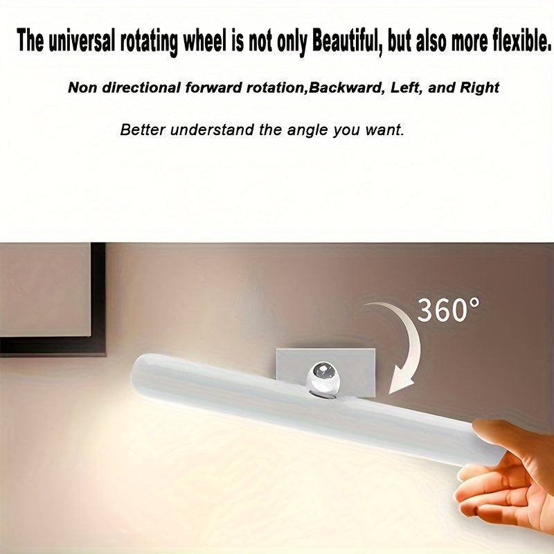 Modern LED vanity mirror lights with 360° rotation, touch-controlled brightness and angle, rechargeable battery, and USB cable. Perfect for makeup application in the bathroom or vanity area. Ideal vanity accessory.