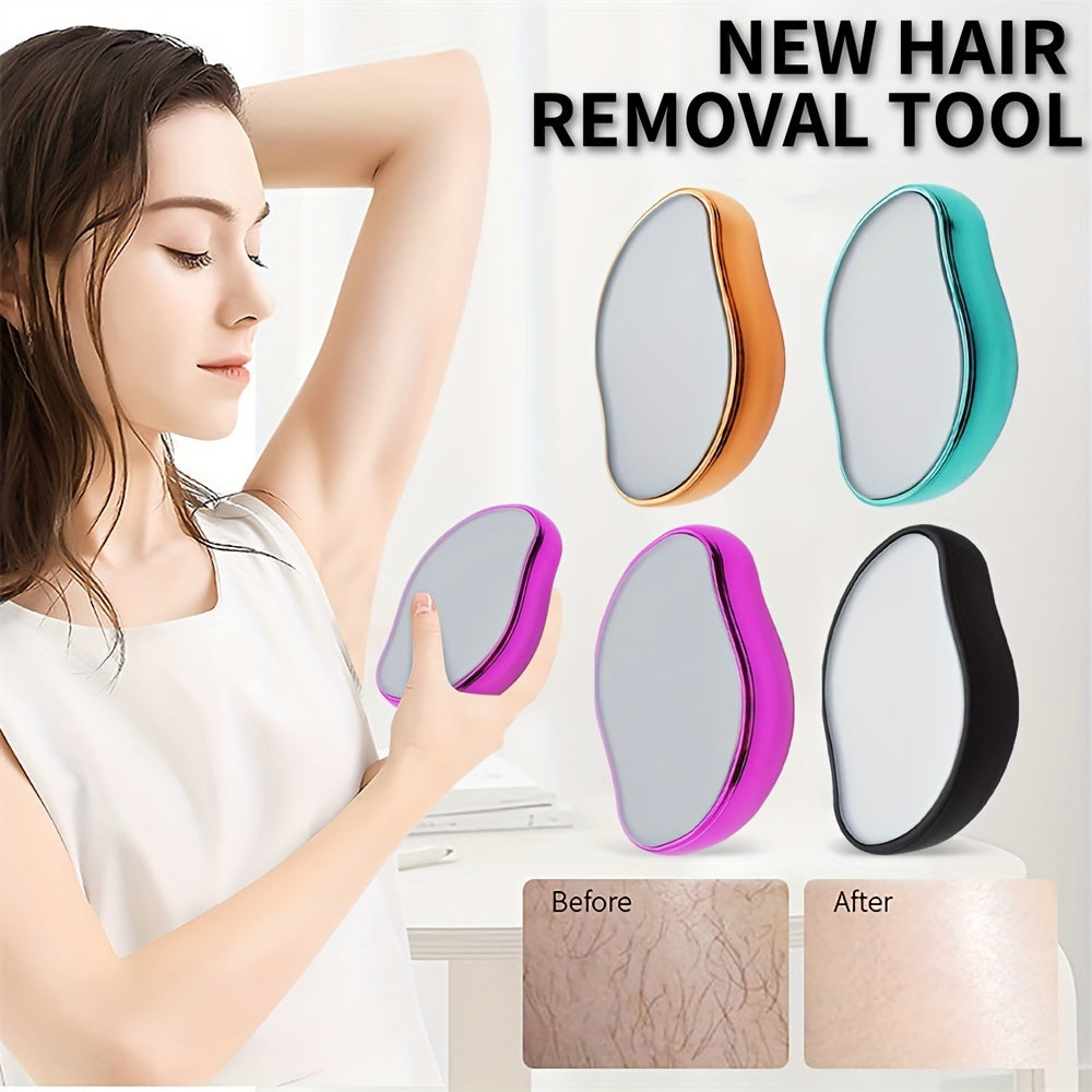 Painless hair removal for women with waterproof crystal glass epilator in white, pink, and black, ideal for smooth skin.