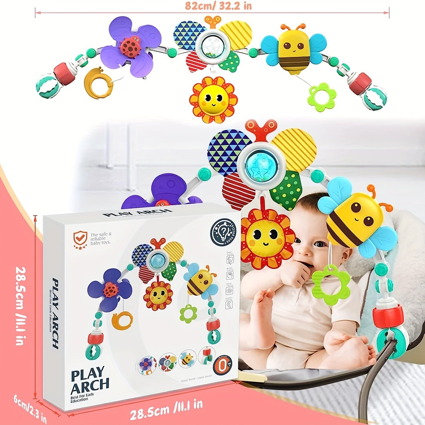 Activity Arch Toys for Babies: Adjustable Hanging Toy Arch for Cribs and Bassinets, Includes Sensory Travel Toys for Toddlers and Game Accessories for Car Seats