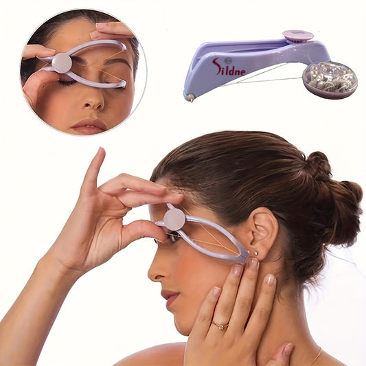 Women's hair removal epilator for face using spring threading to remove facial hair.