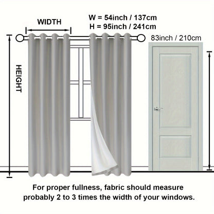 Suhuan Top Curtains, 2PC Set of 100% Blackout Insulation Soundproof Curtains with White Lining, Ideal for Bedroom, Office, Living Room, and Home Decor