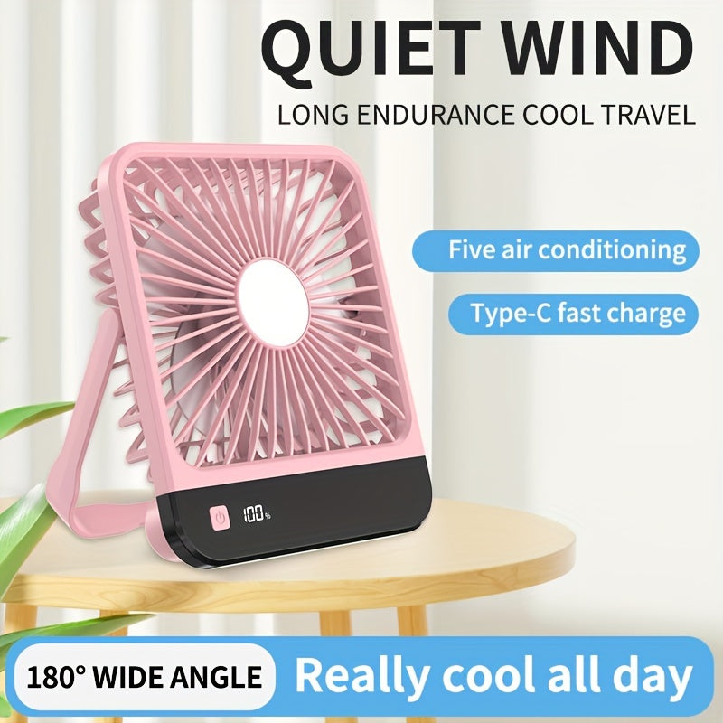 GOARD introduces a portable USB desk fan with mirror, measuring 16.51cm. This fan is designed to be flexible and features a 180° foldable design, 5-speed settings, and a high-capacity 1800mAh battery. Perfect for makeup application and use in the home