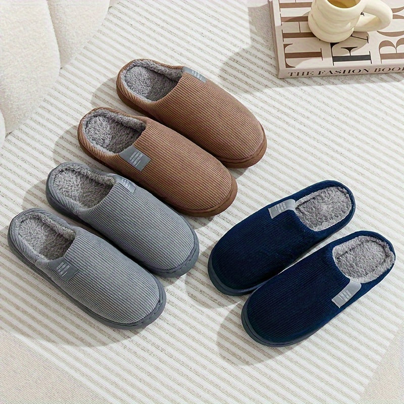 Men's Cozy Fleece-Lined Slippers: Soft, Warm Indoor Shoes for Fall/Winter