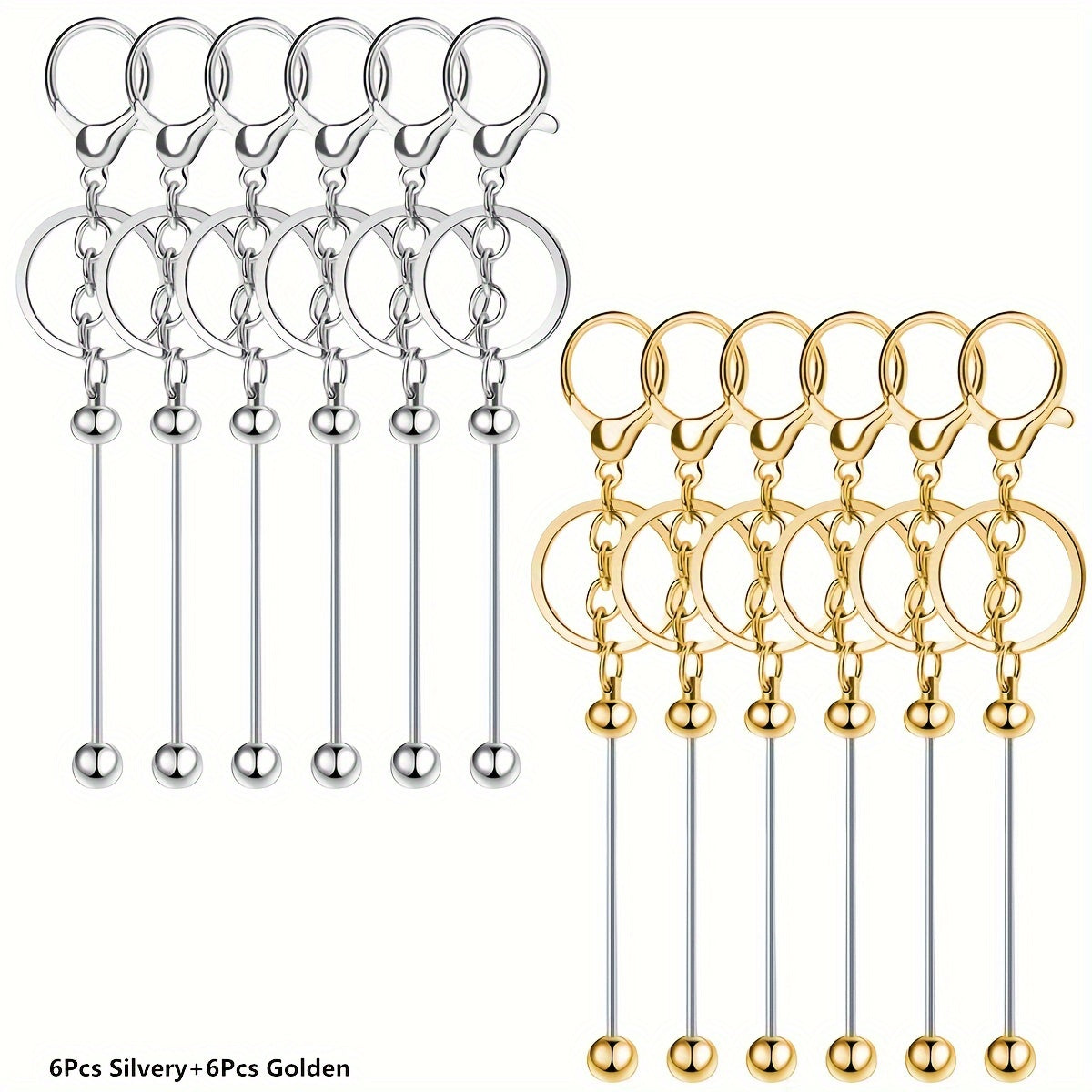 12 Elegant Golden Pearl Keychain Rods Set for DIY Crafts, featuring Pendant Hanging Chain for Men and Women; Perfect Valentine's Day Gifts