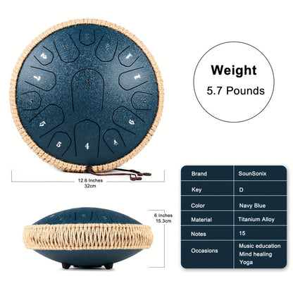 Steel Tongue Drum - 33.02 cm, 15 Notes, Hand Pan Drum with Music Book, Mallets, Carry Bag, D Major Eid Al-Adha Mubarak.