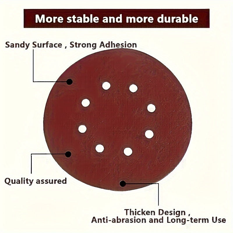 100 5-inch 125mm circular sandpaper with 8 holes, hook and ring system, used for polishing.