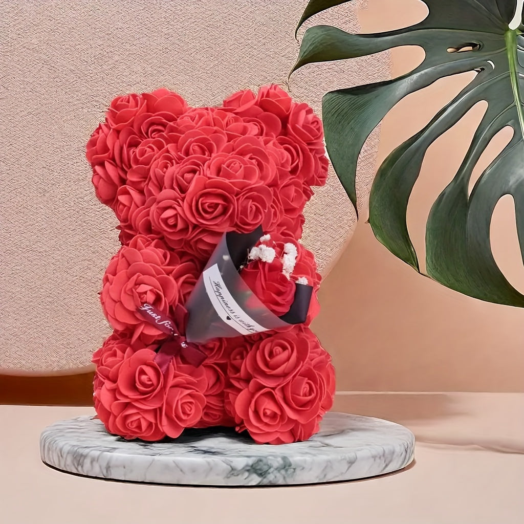 Preserved flower teddy bear with "I Love You" message for Valentine's Day and other special occasions, without need for battery or container, ideal for home decor.