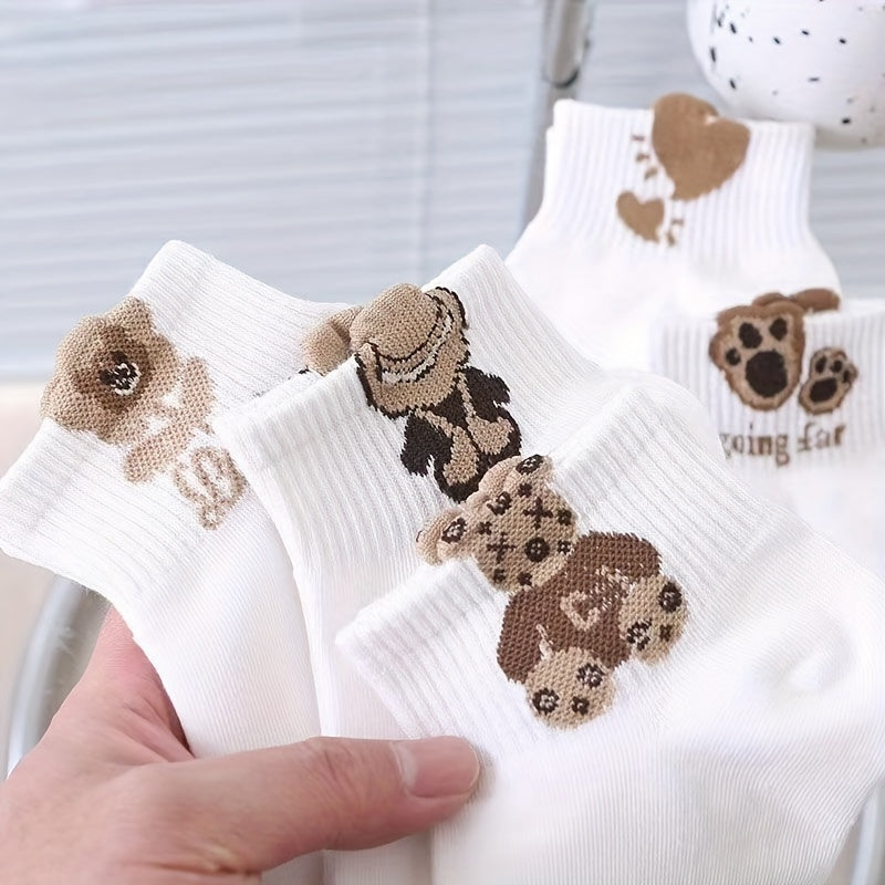 Womens' Comfy Breathable 3D Cartoon Bear Socks (5 pairs)