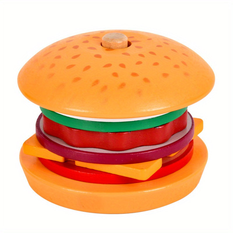 Children's Wooden Pretend Hamburger and Sandwich Set with Matching Props, Cutting Food, Kitchen Tools, Perfect for Kindergarten Family Toys, Ideal Gifts for Christmas, Halloween, and Thanksgiving