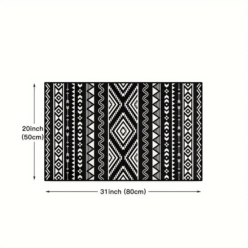 Bohemian Black And White Carpet Floor Mat for Kitchen, Dining Room, Home Office, Sink, and Laundry Room. Features Farmhouse Fatigue-Resistant design, Non-slip and Washable for added convenience.