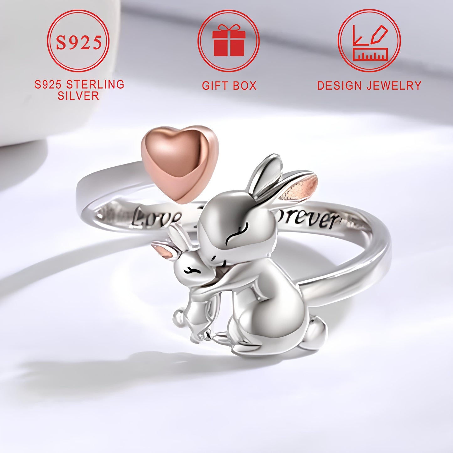 [Bestseller] Adorable Adjustable Rabbit Ring in 925 Sterling Silver, Perfect Mother's Day Gift for Women, Elegant and Minimalist Jewelry