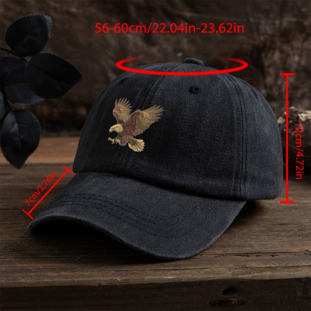 Vintage washed baseball cap for teens with eagle embroidery, made of 100% polyester. Lightweight and casual sun protection for daily wear.