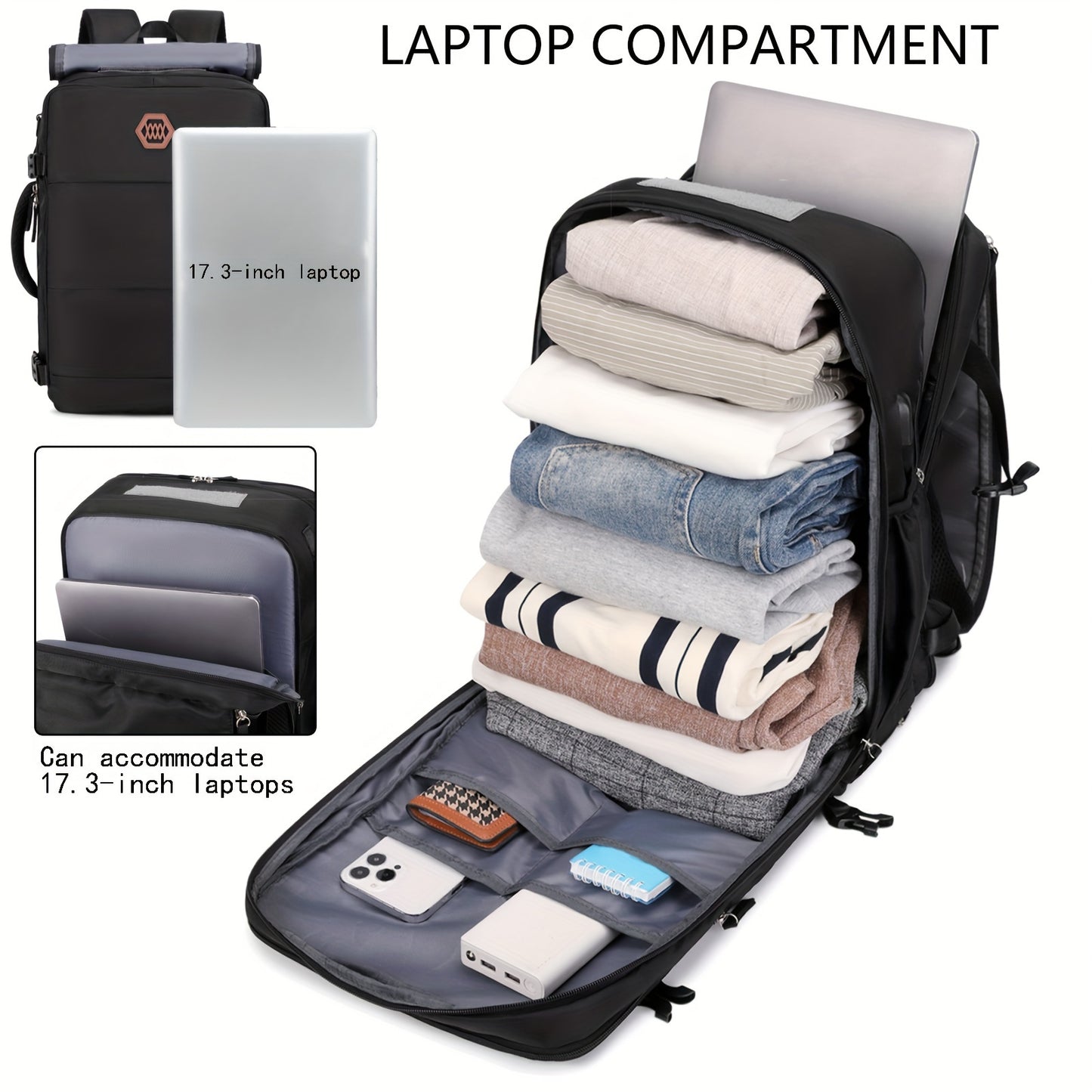 Flight-approved men's backpack with shoe compartment, fits 15.6" laptops, perfect for university, business trips, can be worn over one shoulder or diagonally.