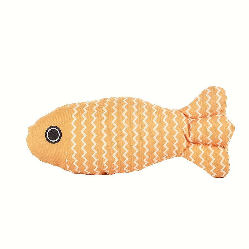 Durable linen fish-shaped cat toy designed for interactive play with sound.