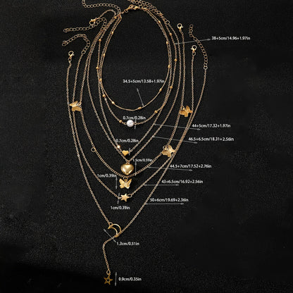 6 ожерелий в богемном стиле с подвесками в виде звезды, луны, бабочки, сердца, искусственного жемчуга и кисточки. Идеально для праздников, свиданий и праздников Ид.