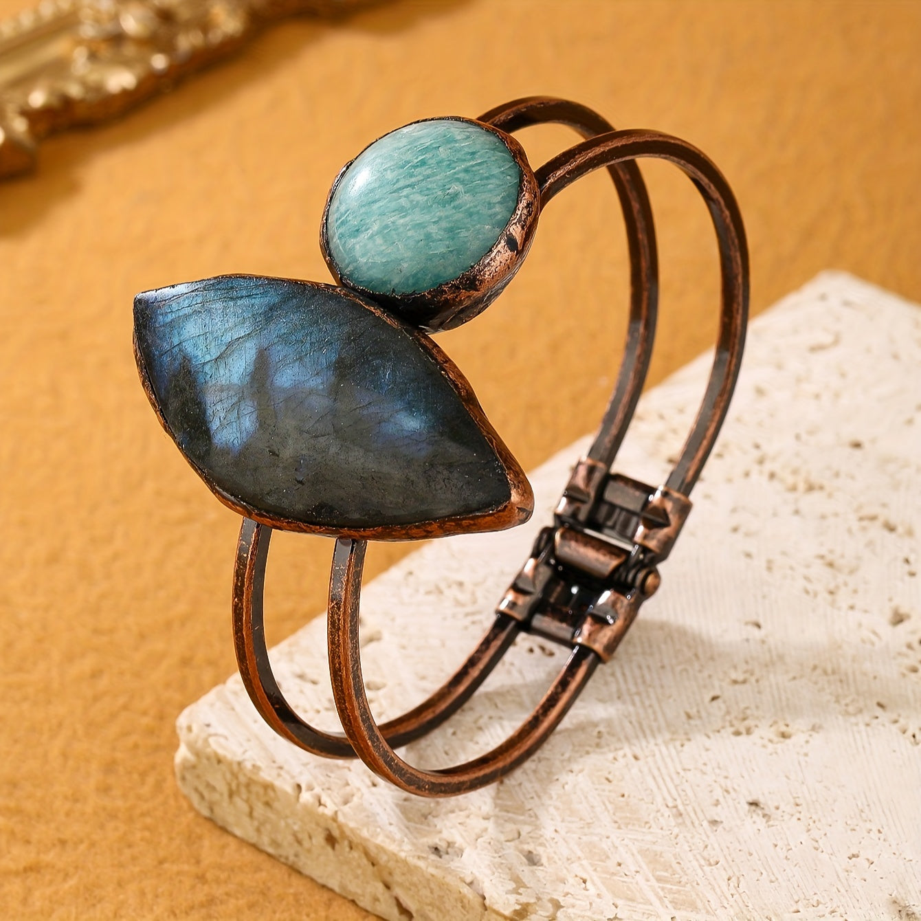 [Customer Favorite] Unique Vintage Bohemian Terahertz Stone Bracelet, Handmade with Antique Bronze Plating featuring Distinctive Black Spots and Cracks, Ideal for Special Occasions - Great as a Gift, Each Piece has a Random Shape showcasing its Natural