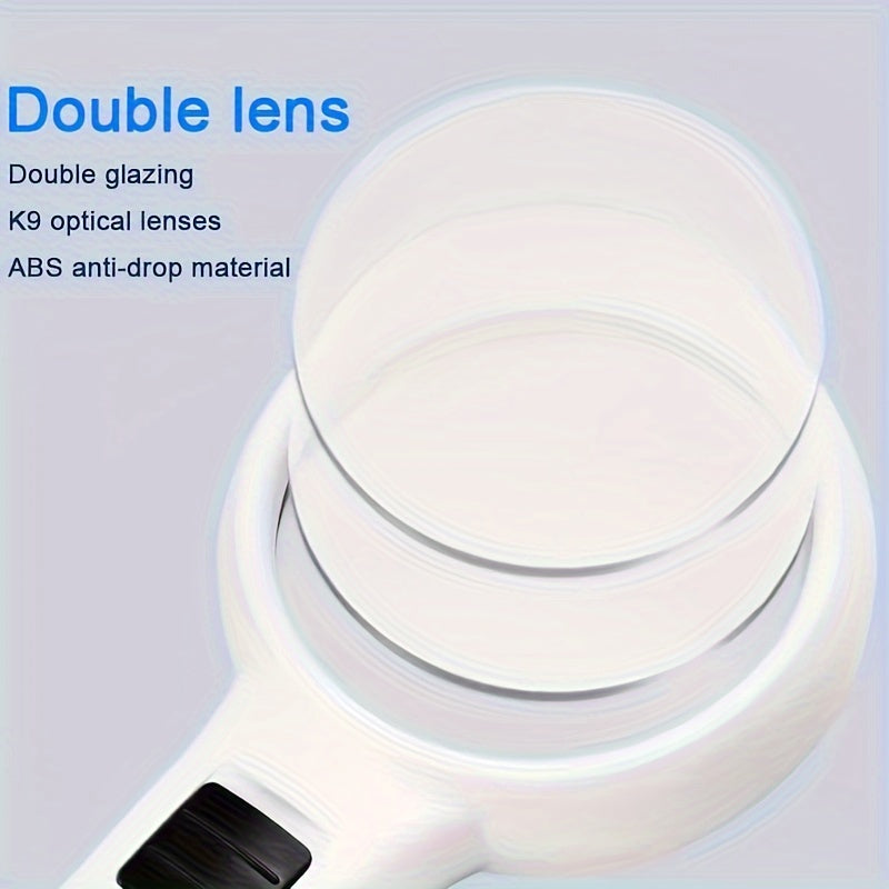 HORN Handheld Magnifying Glass with LED Light - 30X & 45X Dual Lens made of ABS Material for Jewelry, Reading, and Microscope Repair. (Battery not included)