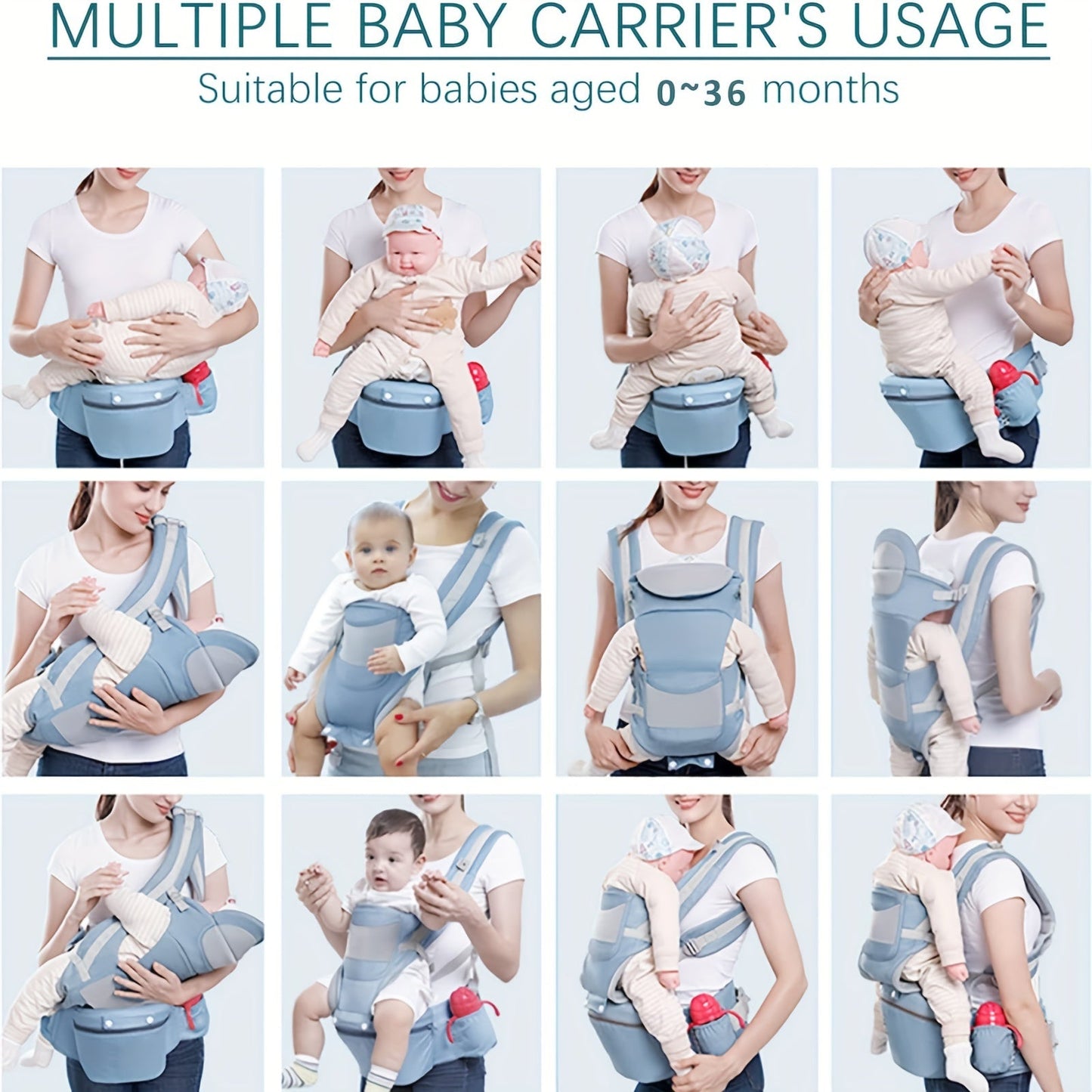 Breathable Baby Carrier with 6-in-1 Multifunctionality - Ergonomic Design with Hip Seat for Babies