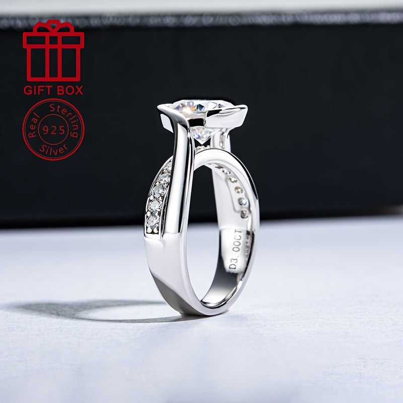 This elegant women's ring features a 9.0mm half-set moissanite stone, surrounded by 3CT accent stones totaling approximately 0.027CT each. Made from 925 silvery metal, the ring weighs approximately 6.2g and is perfect for weddings, engagements