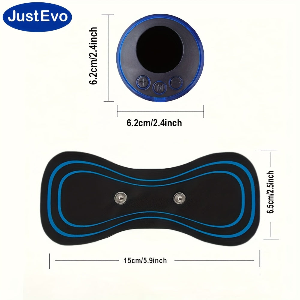 JustEvo Portable Mini Massager Patch - USB Rechargeable with Digital Display, Hypoallergenic, Ergonomic Design for Full Body Muscle Relaxation - Black & Blue