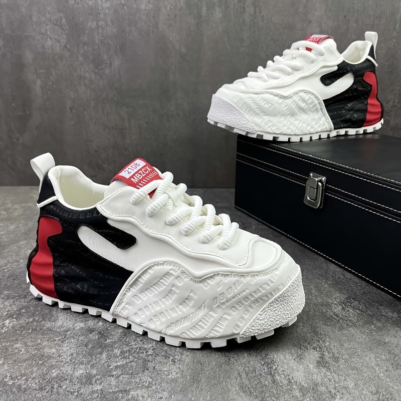 Vintage style men's chunky sneakers with lace-up closure, comfortable lightweight design, faux and fabric upper, PVC sole, breathable fabric lining and insole.