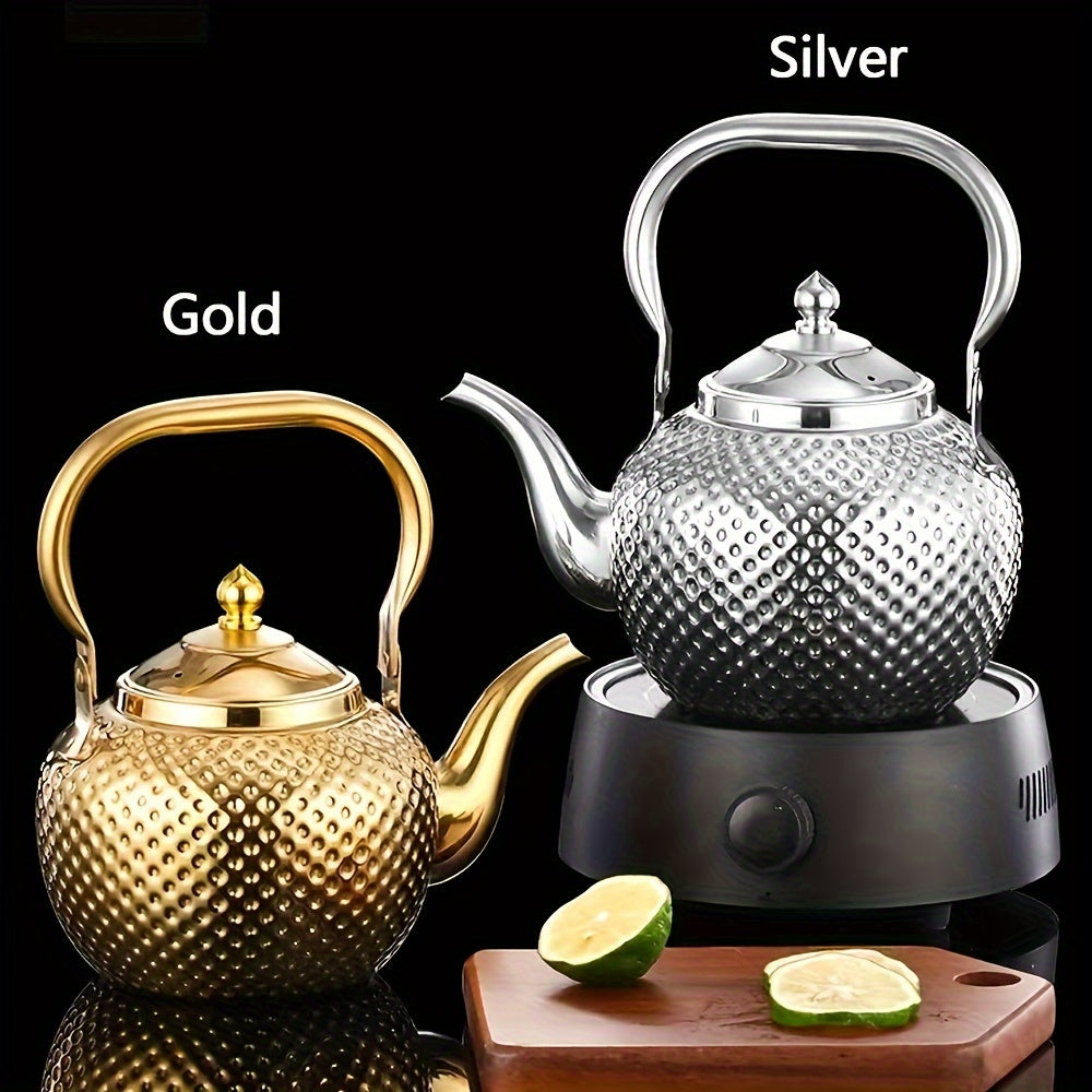 Ideal for tea and coffee enthusiasts, this stainless steel hammered teapot is perfect for brewing loose leaf, coffee, and milk. It's an ideal accessory for your kitchen or outdoor adventures, making it a great gift option.