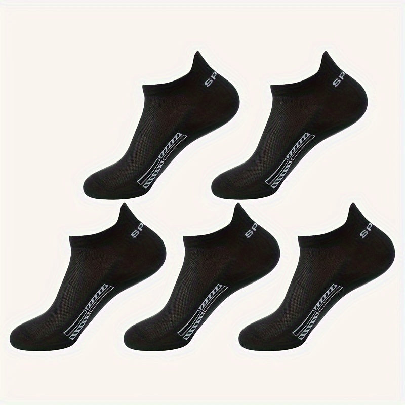 5 pairs of men's solid liner anklet socks for outdoor wear, comfortable and breathable