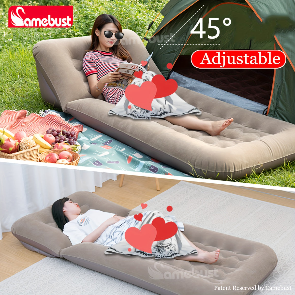 Inflatable Flocking Sofa Bed, Adjustable Air Mattress, Foldable & Portable, Easy to Clean, No Electricity Required, Perfect for Home & Outdoor Relaxation - 1pc CAMEBUST