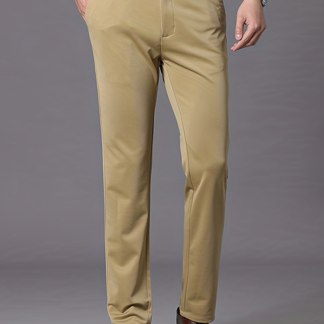 Men's classic design formal dress pants for spring/summer business in solid colors with slight stretch, featuring an old money style.