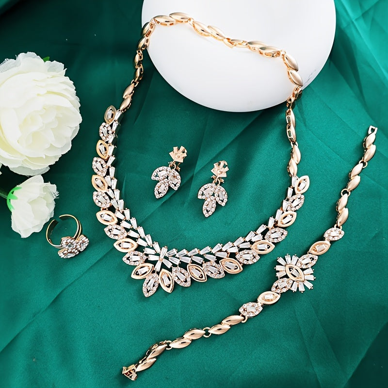 Latest 4 Piece Cubic Zirconia Jewelry Set in Wedding Gold Plating for Women - Complete Jewelry Set