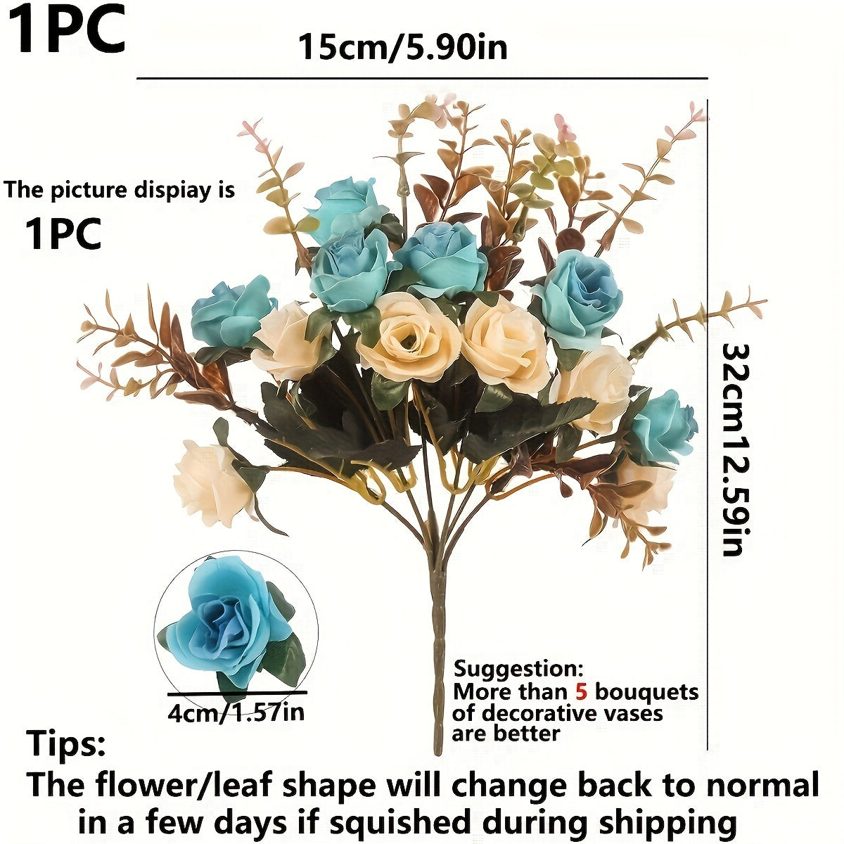 1PC Artificial Autumn Roses for Home Decor, Wedding Bouquets, and Holiday Decoration - Container Not Included.