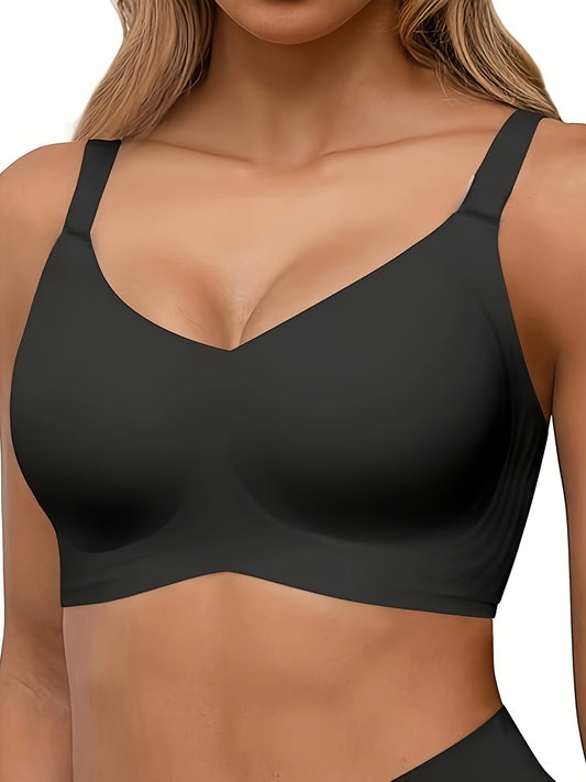 Plus size solid seamless bra provides full coverage and comfort for women.