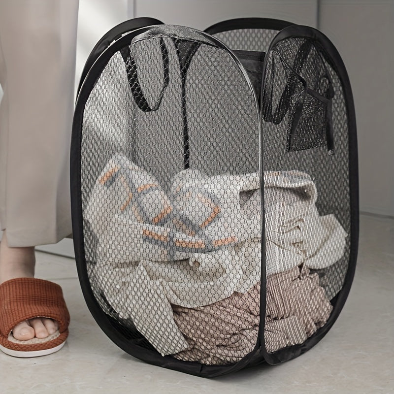 Spacious Mesh Laundry Basket with Convenient Handles, Collapsible, Generous Capacity for Storing Dirty Clothes, Sleek Rectangular Style, Ideal for Bathroom, Bedroom, or Dorm Use