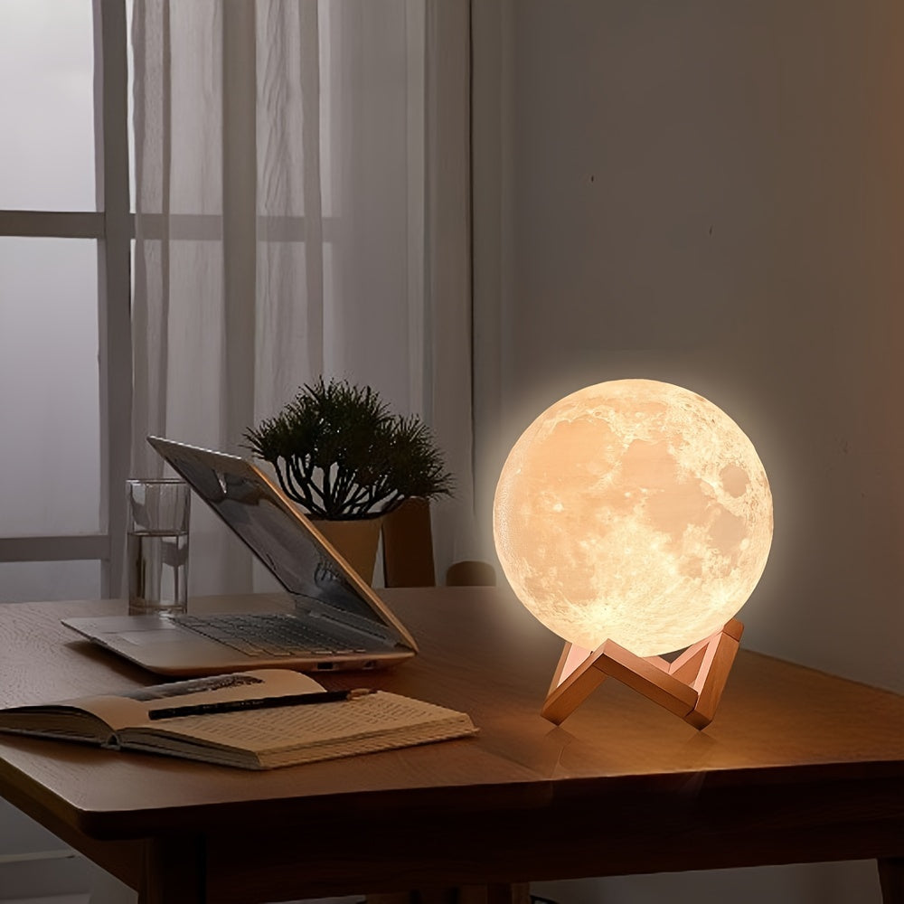 Moon night light for girls with wooden base, 2 control methods (remote and touch), rechargeable with 128 colors, 12cm diameter. Perfect gift for holidays and special occasions.