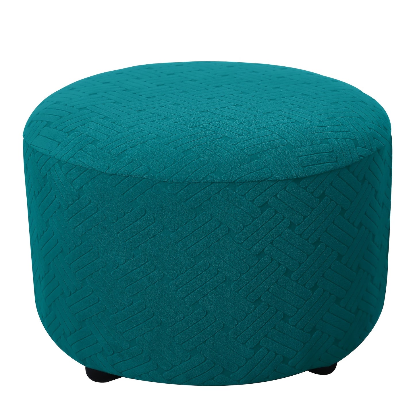 Round Jacquard footrest cover with high elasticity, suitable for foyer, living room, and bedroom. Anti-stain, anti-dust, and resistant to cat scratch and dog claw. Made of 200g plaid fabric, suitable for all seasons.