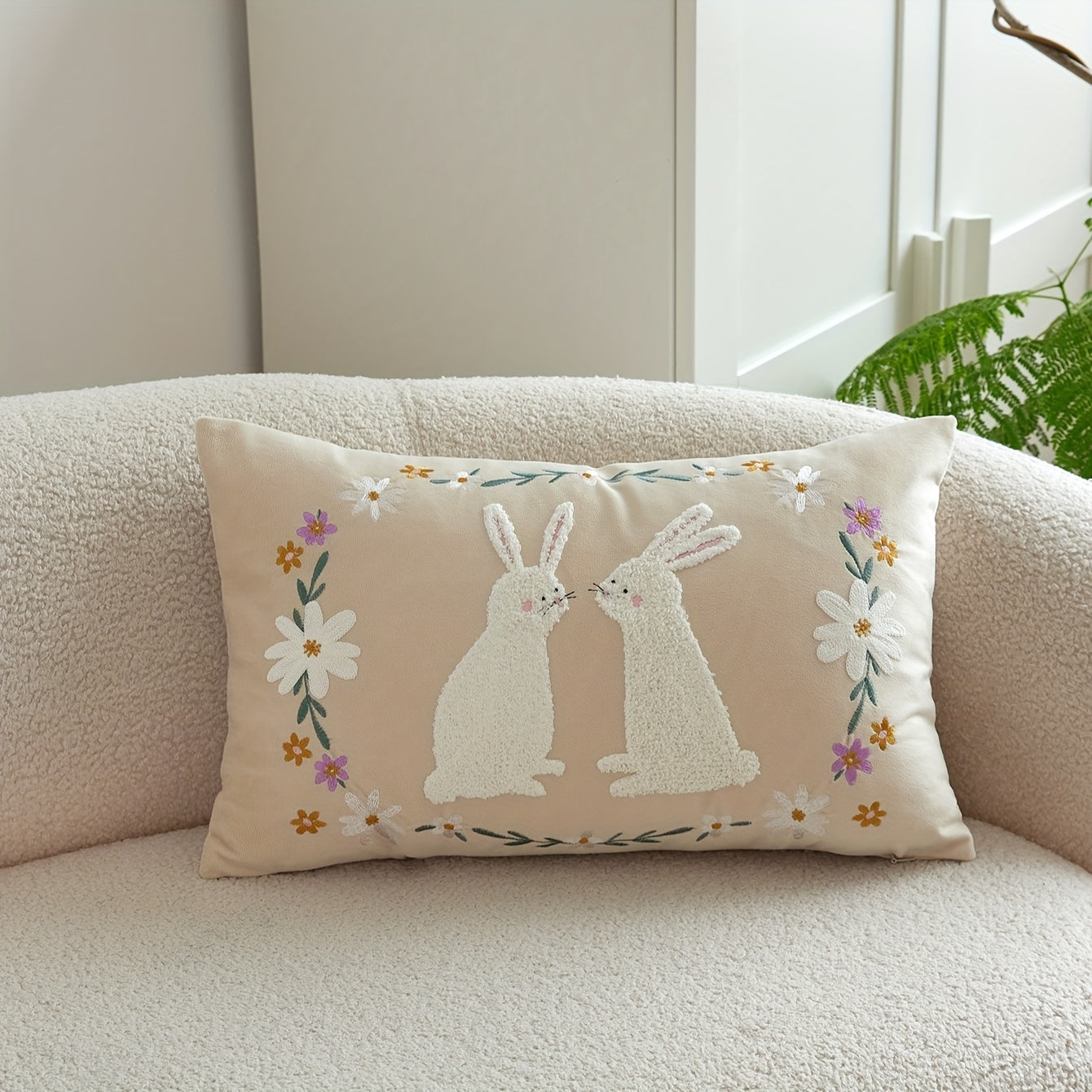 Easter Rabbit Polyester Cushion Cover, Easter Bunny Pillow Cover, Bedroom and Sofa Accessories, Collectible Building Decor (Cushion not included)