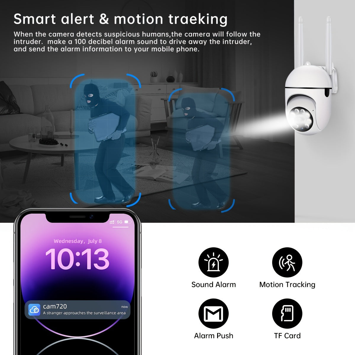 JOOAN Wireless Security Camera with Color Night Vision, 2-Way Audio, Motion Alerts, PTZ Technology, App Control, and Motion Tracking for Babies, Elderly & Pets.