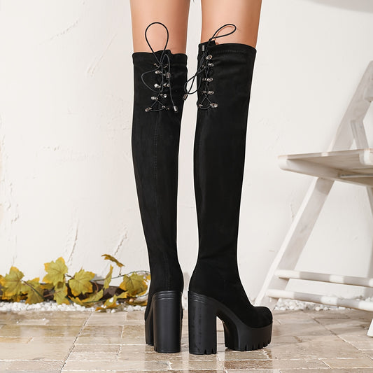 Stylish over-the-knee boots: Model 6683-23, with thick heels and round toes.