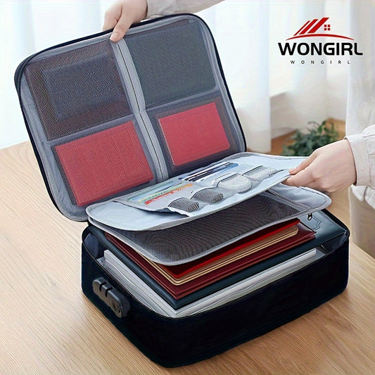 WONGIRL Waterproof Document Storage Bag with Large Capacity, Fragrance-Free Cotton, 3-Layer Zipper Organizer, Easy Carry Handle for Travel, Home, School, Office - Securely Holds Valuables &