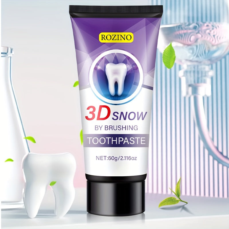 ROZINO 3D Snow Toothpaste: Whitens, Brightens, Freshens breath, Protects gums, Cream formula with Natural Ingredients for Daily Oral Care.