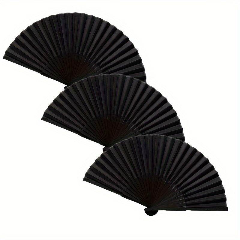 Chinese Style Folding Fan Set of 3 in Cool Black - Perfect Party Gift