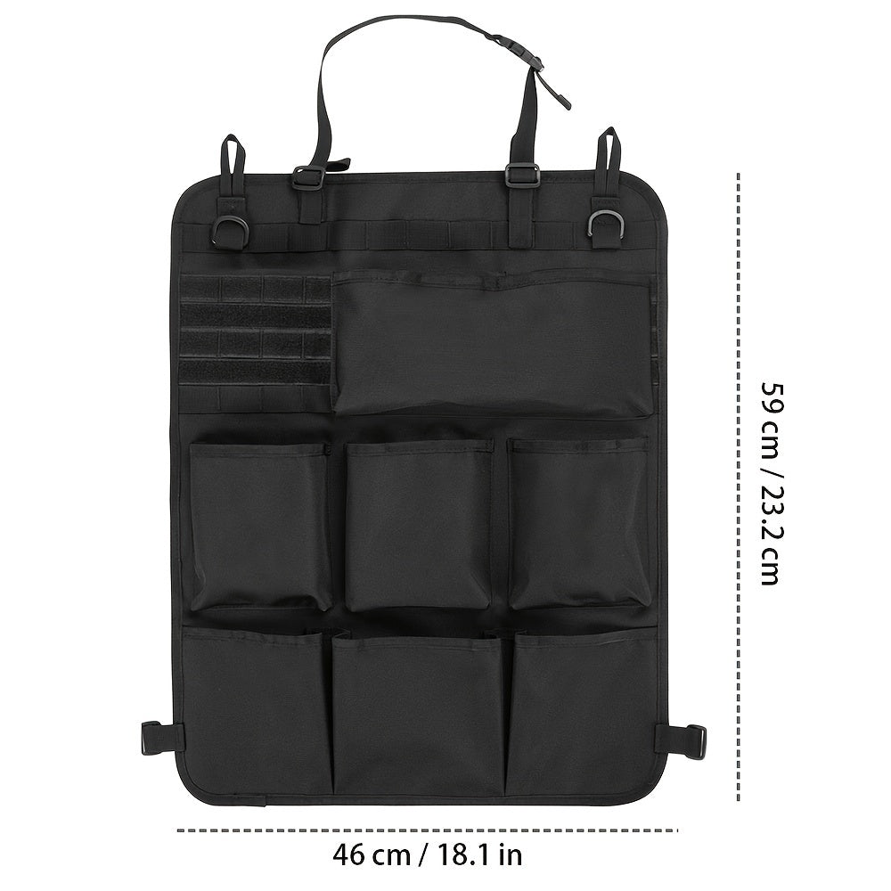 Organize your car with ease using our Tactical MOLLE Car Seat Back Organizer featuring 8 cup holders. This convenient storage bag can also be wall-mounted to hold tools and accessories. Makes a great gift for men or jewelry organizers.