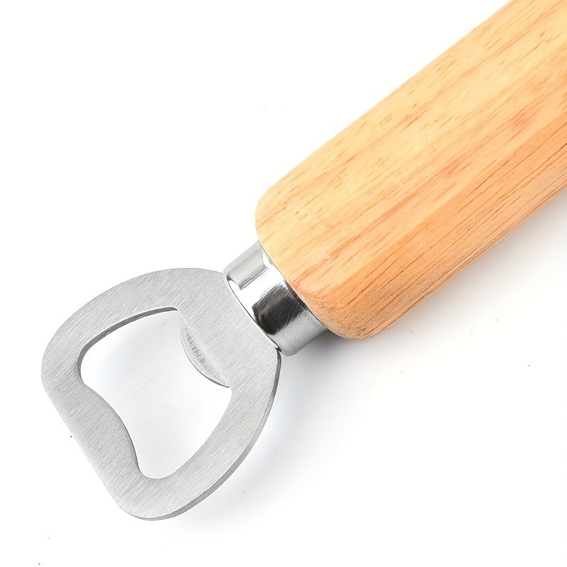 10pcs Wooden handle stainless steel bottle openers for beer, wine, and juice opening. Perfect for use in bars, pubs, clubs, restaurants, or at home as summer drinkware accessories.