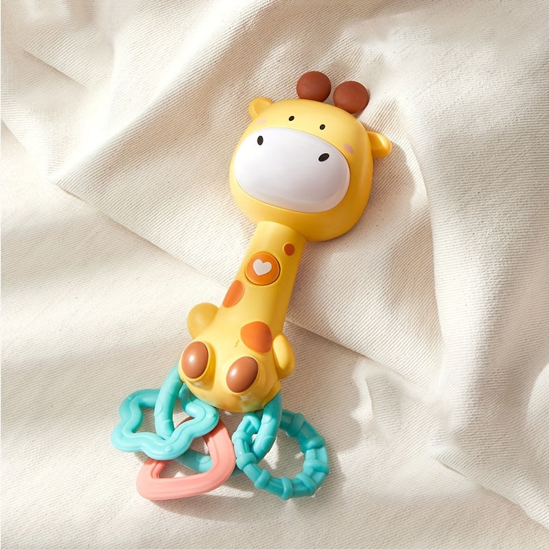 Musical Baby Rattle and Teething Toy Bundle - Interactive Shaker with Gentle Plush Rings, Safe and Non-Toxic for Infants, Includes Soothing Molar Stick for Newborns, Perfect Gift for Babies, Battery Included