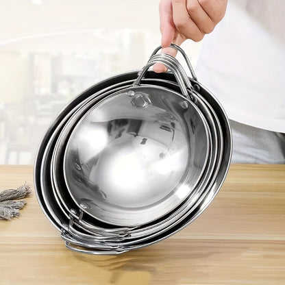 Durable Stainless Steel Wok with Dual Handles - Ideal for Seafood, Lobster, and Soups | Round Bottom Design | Suitable for Home, Restaurant, and Outdoor Camping | Easy to Clean and Built to Last