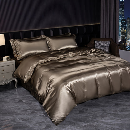 Luxurious 4-piece Satin Bedding Set with zip closure - perfect for home, guest rooms, and hotels.