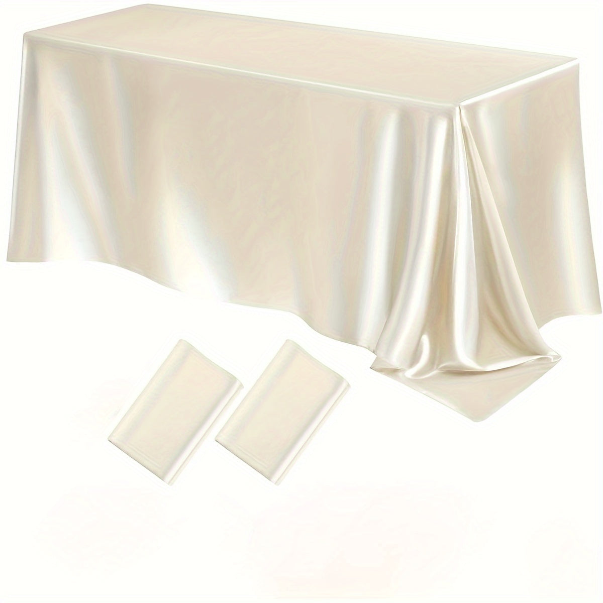 Luxurious satin tablecloths in a 2-pack. Ideal for Christmas, parties, banquets, and weddings. Solid color, 259.08x147.32 cm rectangular polyester table covers. Machine woven.